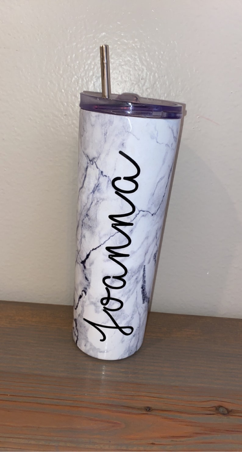 Marble Stainless Steel Personalized Skinny Tumbler 20 oz With Straw