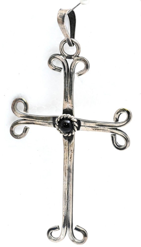 Large Vintage Sterling Silver Ornate Large Cross … - image 2