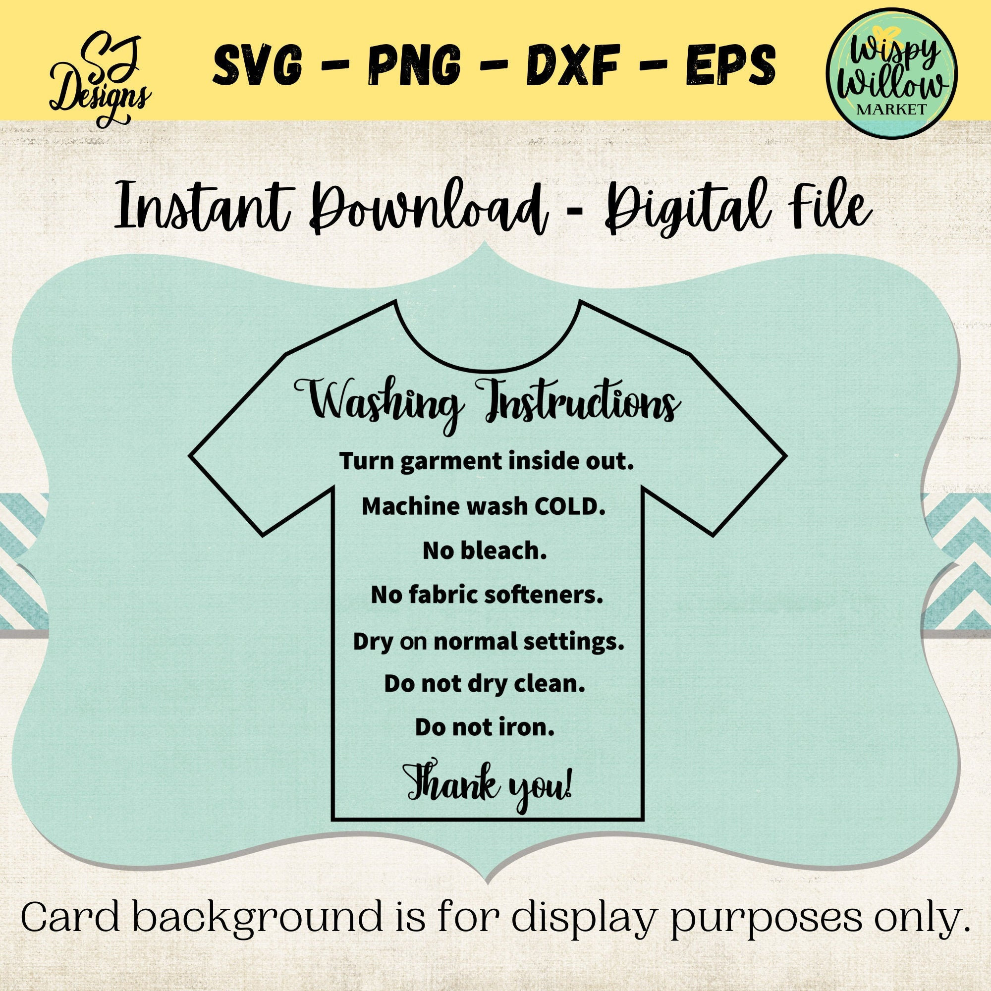 Download T Shirt Care Card Svg Care Instruction Svg Instant Download Add On Item Png Dxf Print And Cut Cricut Silhouette Cameo Customer Care