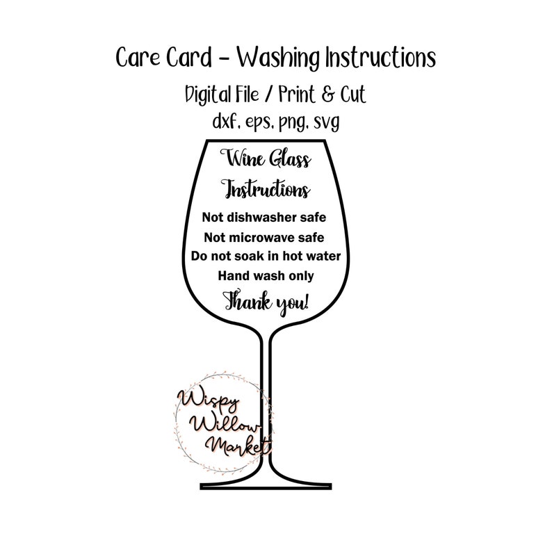 Wine Glass Care Card Washing Care Instruction Digital | Etsy