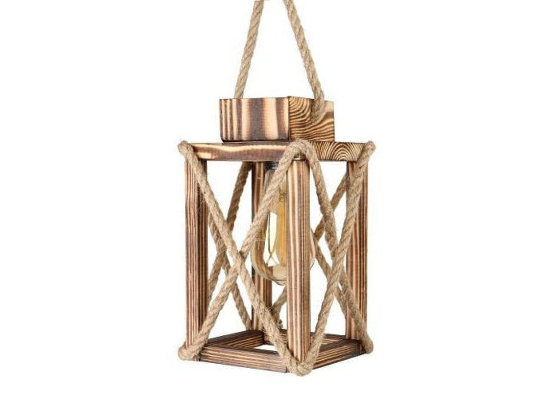 Chandlier hecho a mano de madera con cuerda Farmhouse | Etsy