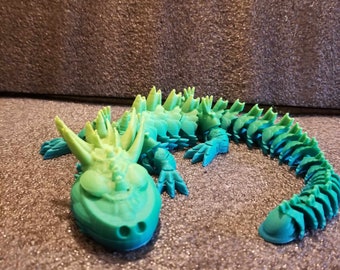 Articulated Dragon Horned Flat head spine  Dragon designed by Shakaworld3d 3d printed dragon flexi fidget dragon flexy Year of the Dragon