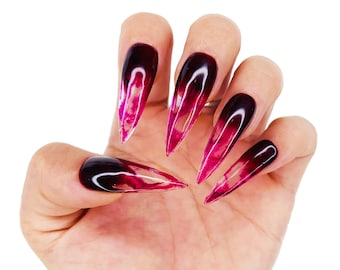 Smokey X Bloody Halloween Press on Nails | Stiletto | Coffin | Almond | Custom Made | Fake Nails | False Nails | HandPainted Gothic Vampire