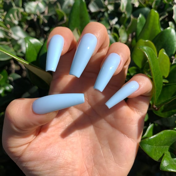 Serenity Long Coffin Press On Nails Shiny Gloss Or Matte Etsy Denmark