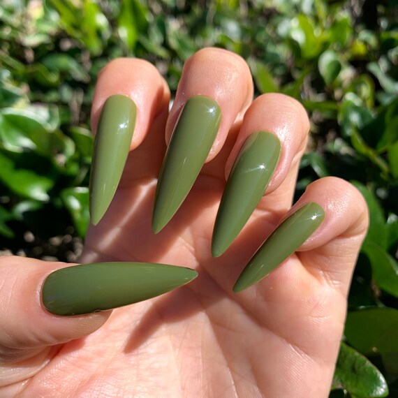 Army Green Stiletto Press on Nail Shiny or Matte 20 PCS Etsy