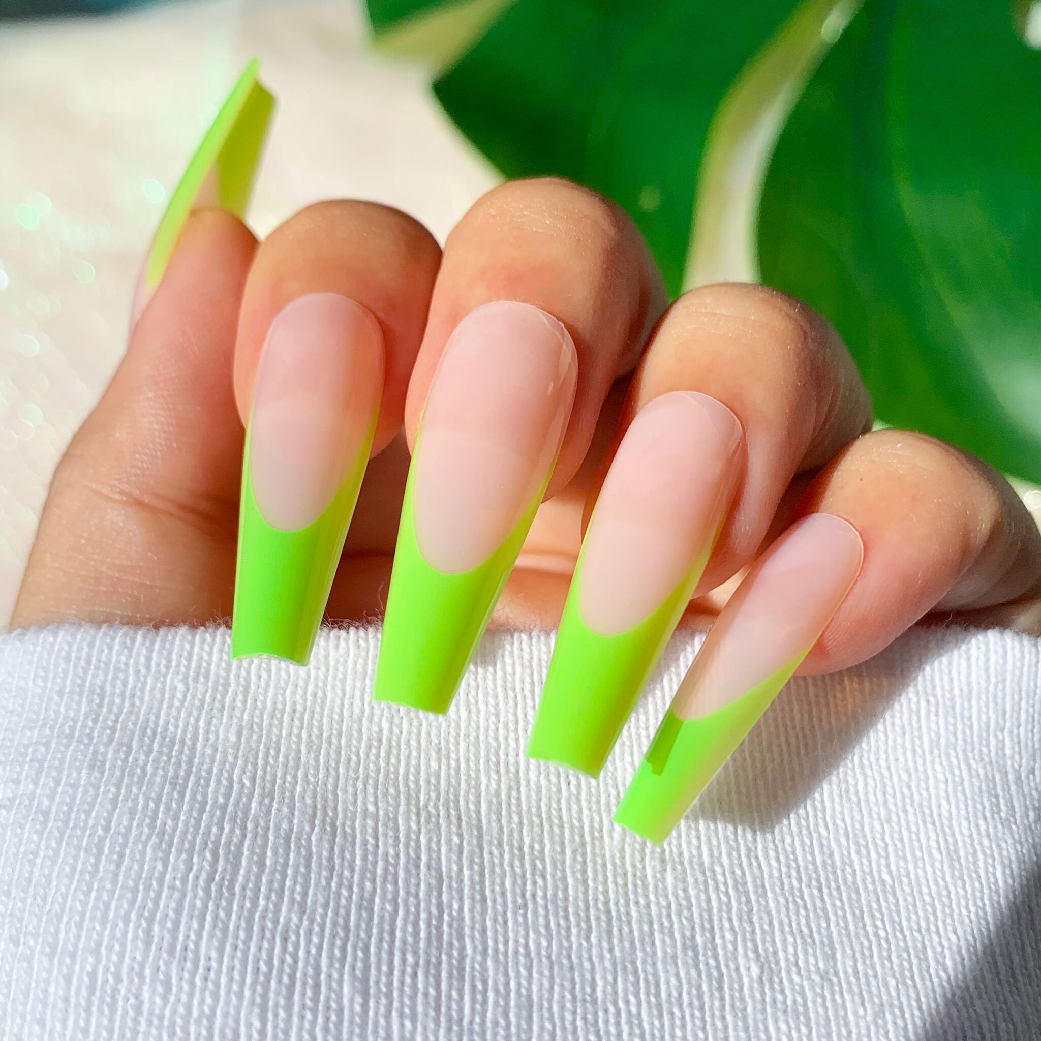 Lime Green French Press on Nails French Manicure Nails 20 Etsy