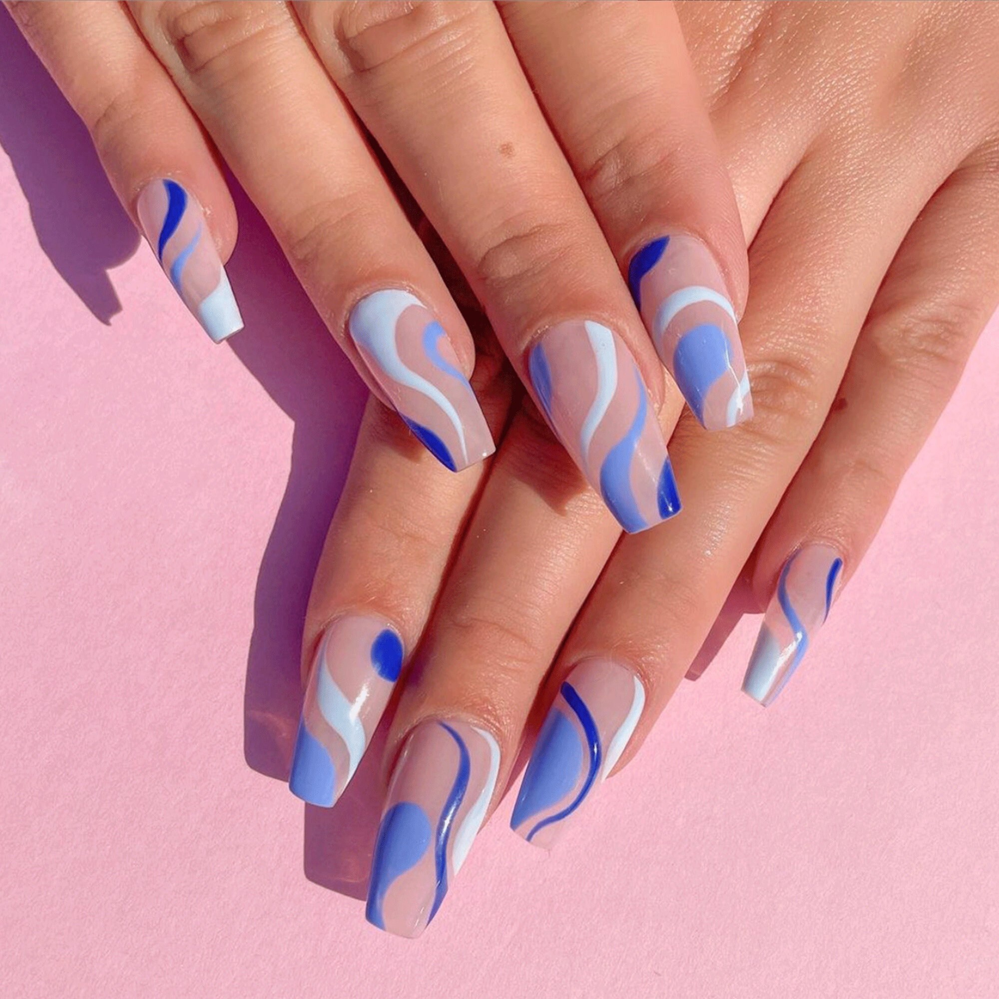 24 Pcs Blue Swirl Waves Press on Nails Coffin Nails Fake - Etsy India