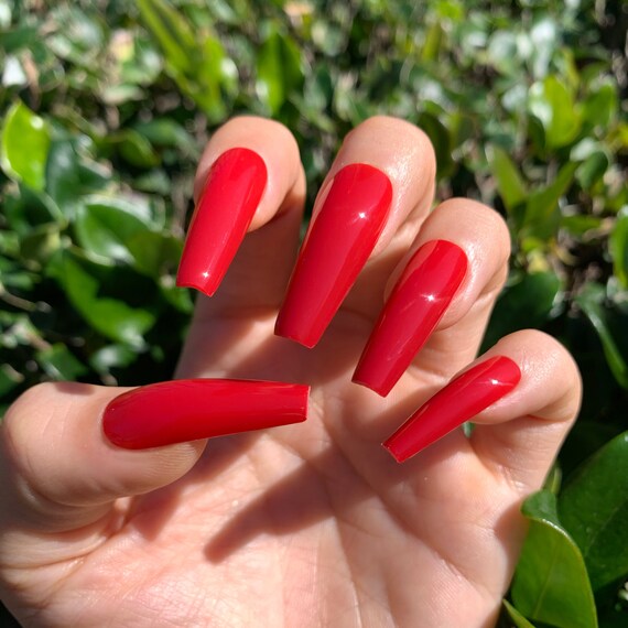 Coca Cola Red Long Coffin Press On Nails Shiny Gloss Or Etsy India