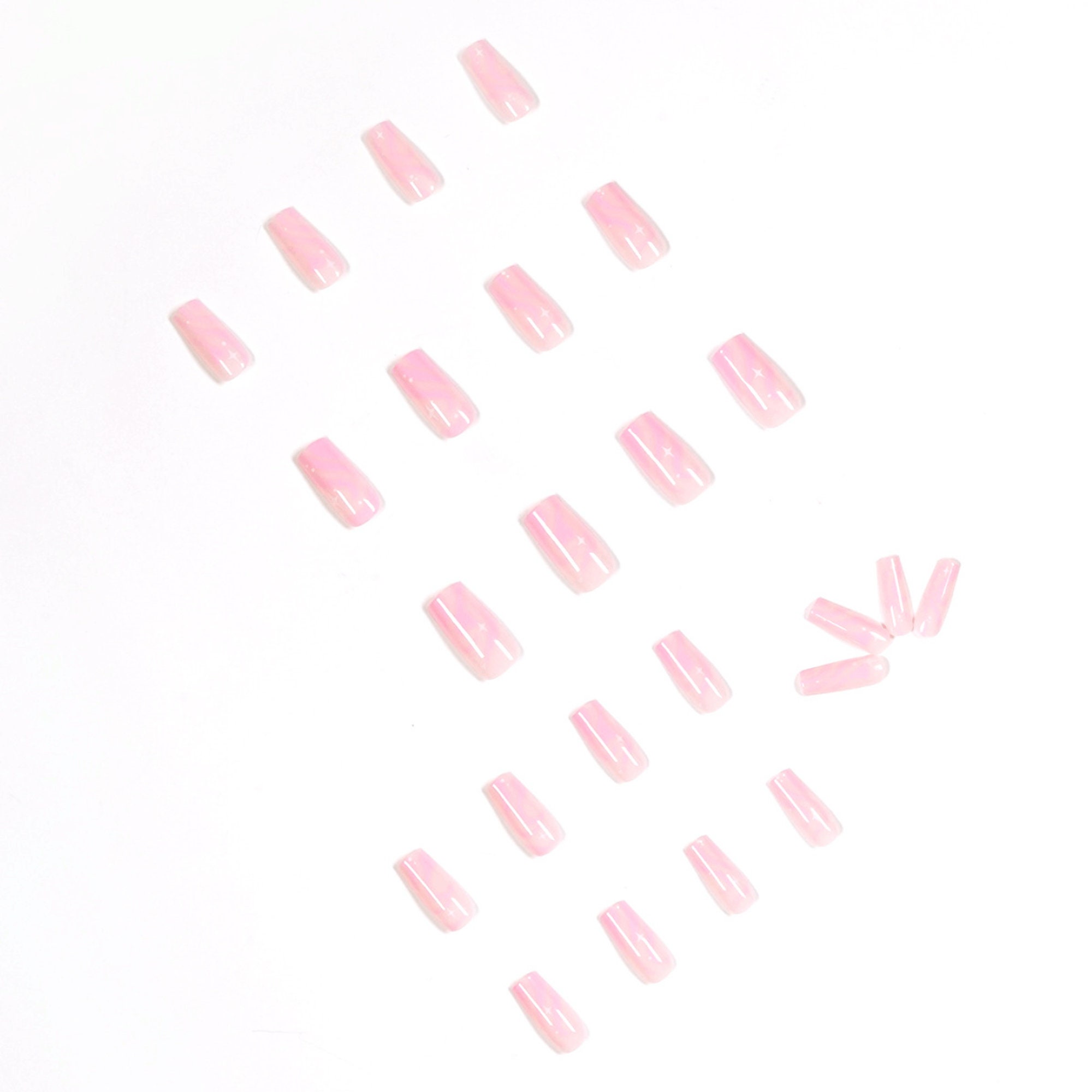 24 Pcs Pink Star Swirly Waves Coffin Press on Nails Short - Etsy