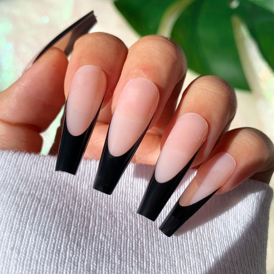 20 Pcs Classic Black French Press on Nails Coffin Nails