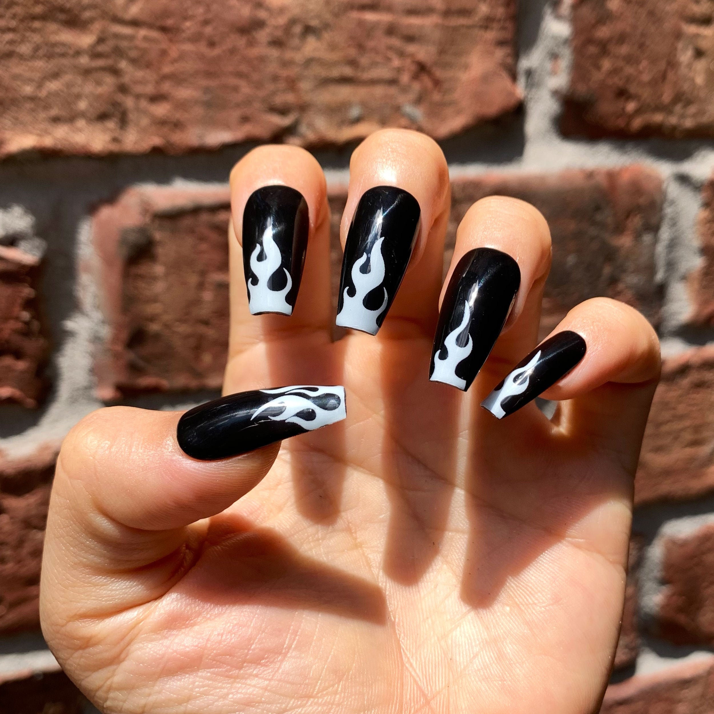 Glow in Dark Flame Press on Nails Black Nails Custom Made - Etsy Israel
