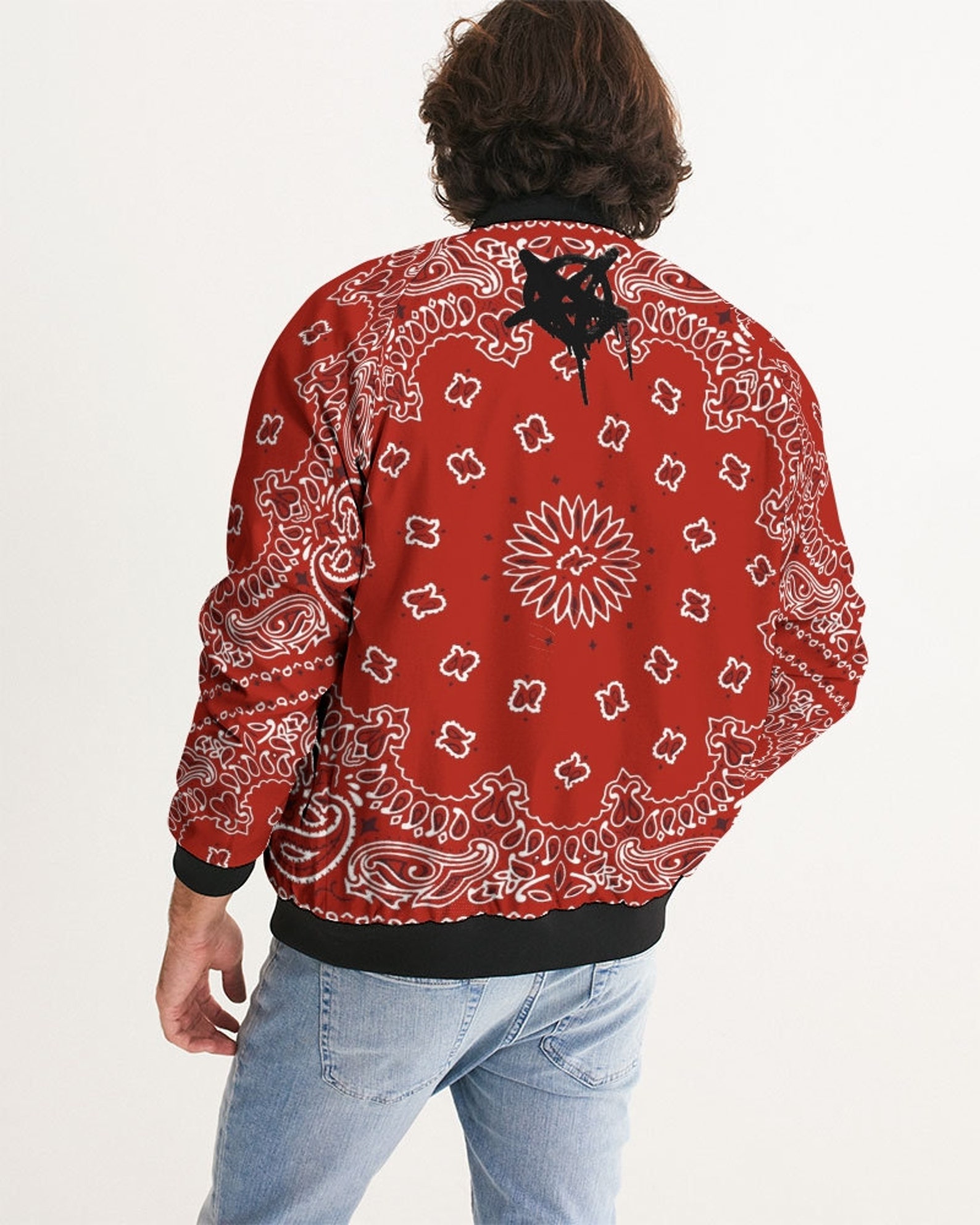 Men's Bomber Jacket Short Tempered Bandana pattern bloody Etsy