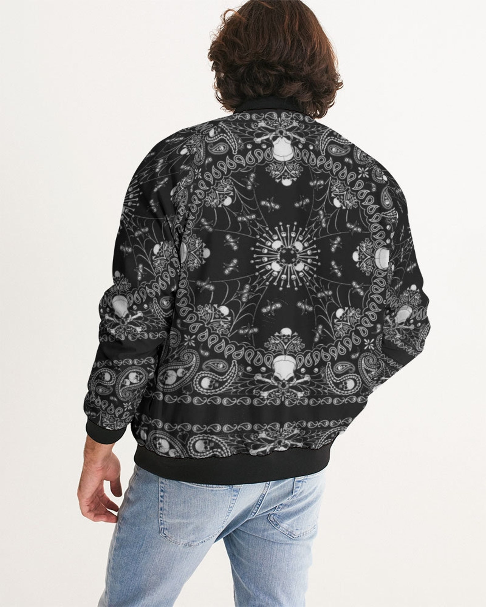 Men's Bomber Jacket Short Tempered black bandana skulls n Etsy