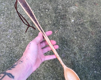Long hand carved maple spoon