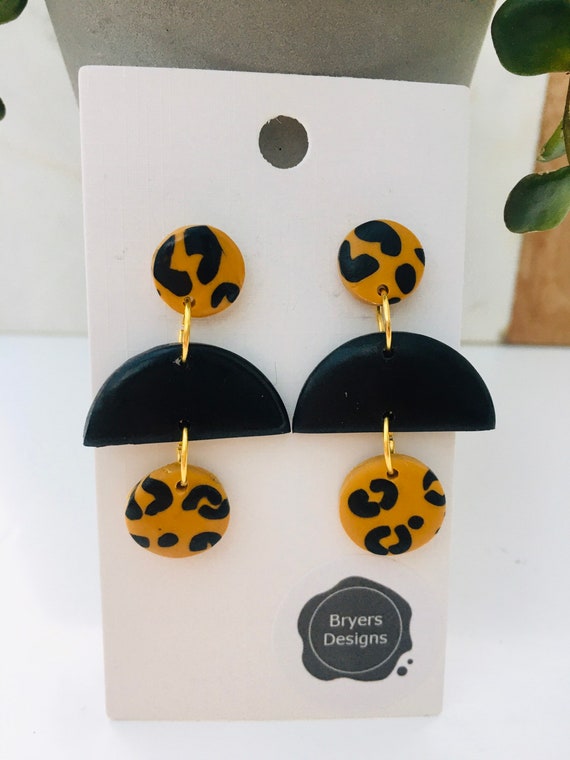 Polymer Clay Earrings Dark Night Half Moon Clay Statement Earrings