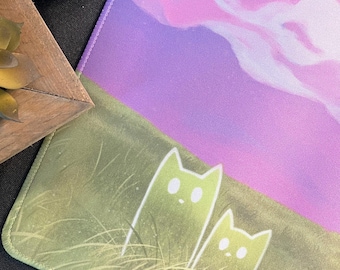 Plains Cats TCG Playmat / Desk Mat (24″x14″) w Drawstring Bag for Trading Card Games - Compatible with Magic: The Gathering (MTG), Pokemon