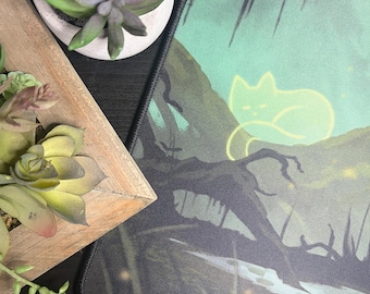 Swamp Cat Spirits MTG Playmat / Desk Mat (24″ x 14″) w Drawstring Bag for Trading Card Games (TCG) - Magic: The Gathering, Pokemon, Lorcana