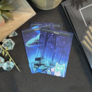 Forest Basic Land Proxy 3-Pack | Custom Art Proxies - Compatible with Magic: The Gathering (MTG) - Commander / EDH - Mana Cats Card Tokens