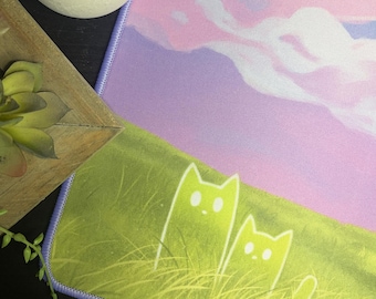 Plains Cats MTG Playmat / Desk Mat (24″x14″) w Drawstring Bag for Trading Card Games (TCG) - Compatible with Magic: The Gathering, Pokemon