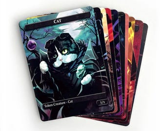 Cat MTG Tokens Variety 10-Pack | Custom Art Creature Proxies - Compatible with Magic: The Gathering (Commander / EDH ) - MTG Proxy Kitties