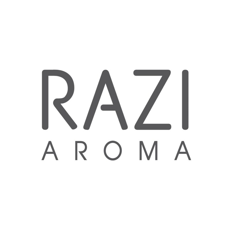 May include: A logo for a company called "RAZI AROMA". The logo is in a simple, modern style with the company name in a bold, sans-serif font.