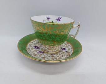 Vintage Phoenix Tea Cup And Saucer, T.F& S England Bone China, Chintz With Purple Flowers