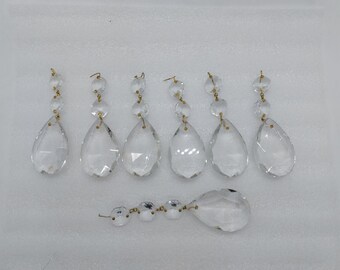 Lot Of 7 Vintage Chandelier Hanging Crystals, Tear Drop Shape Crystal Prisms