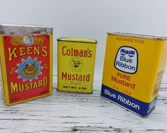 KEENS Mustard Containers 4oz 113g Vintage Kitchen Decor Great Advertising Graphics Yellow Red