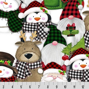 Shannon Fabrics Snowmies Digital Cuddle Scarlet Minky Fabric