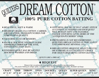Cotton WHITE Request Thin Loft Quilt Batting Size Queen (108"x93") - Quilter's Dream