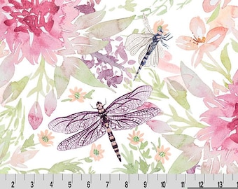Shannon Fabrics Crystal Digital Cuddle Wild Dragonfly Elderberry Minky Fabric