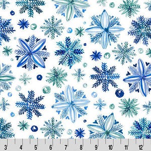 Shannon Fabrics Snowy Sparkle Digital Cuddle Blue Minky-Stoff