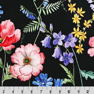 Shannon Fabrics Florist Digital Cuddle Schwarzer Minky-Stoff
