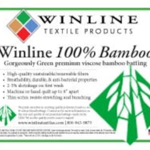 Puede incluir: Winline 100% Bambú Relleno de bambú de viscosa premium, magníficamente verde. Fibras sostenibles de alta calidad. Propiedades transpirables, duraderas y antibacterianas. Se puede acolchar a máquina o a mano hasta 20 cm de separación. Este hilo resiste el estiramiento y el apelmazamiento.