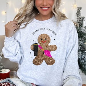 Sparkly Gingerbread Man Sweatshirt Christmas Out Here Looking