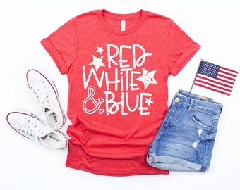 Red White Blue Shirt, Stars and Stripes, July 4th Shirt, 4th of July Shirt, Unisex Tshirt, Kids July 4th Shirt, Cute July 4th Shirt, Flags