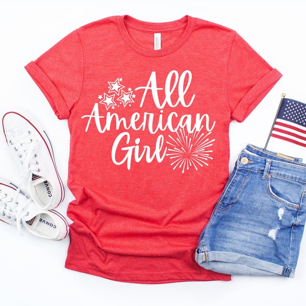 All American Girl Shirt, July 4th Shirt, Kids July 4th Shirt, Girls Shirt, America Shirt, Merica Shirt, Freedom, USA, Flags, Stars, Memorial