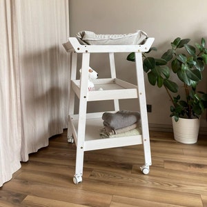 Natural Changing Baby Table, Changing toddler Tray On Wheels, Changing Table Organizer, Baby Table Station, Nursery Table