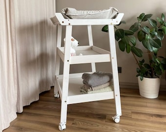 Natural Changing Baby Table, Changing toddler Tray On Wheels, Changing Table Organizer, Baby Table Station, Nursery Table