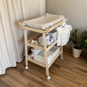 Natural Changing Baby Table, Changing toddler Tray On Wheels, Changing Table Organizer, Baby Table Station, Nursery Table