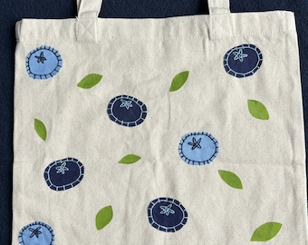 Embroidered Blueberry Tote, Embroidered Bag, Embroidered Tote Bag, Hand Embroidery, Handmade Bag, Gift for Her, Blueberries