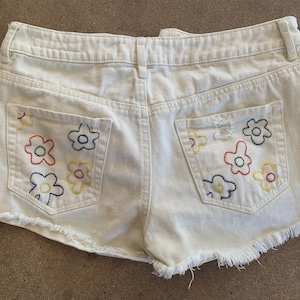Embroidered Flower Shorts, Embroidered Shorts, Hand Embroidery, Handmade Shorts, Embroidered Flowers, Floral