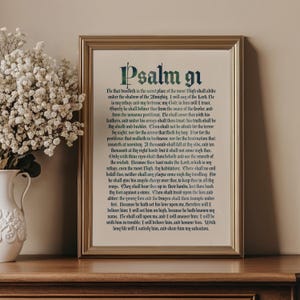 Psalm 91 Väggkonst Kristen Skrifttryck Bibelvers Poster Tro och Skydd Dekor Inspirerande Religiös Gåva Marinblå Hemkonst
