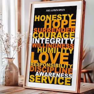 12 Principles Recovery Poster – Inspirational Sobriety Wall Art Print, Motivational Addiction Support Decor for Healing & Sober Living