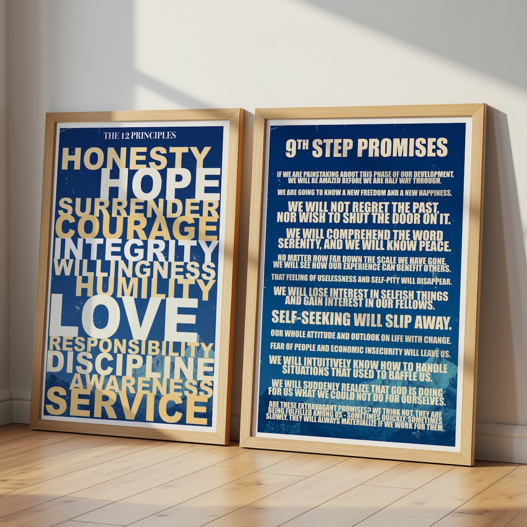 Twelve Principles and 9th Step Promises Set of 2 Prints, Alcohol ...