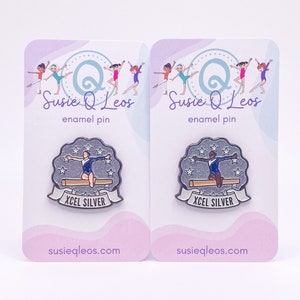 XCEL Silver Gymnastics Enamel Pin, gymnastics pin, gymnastics charm