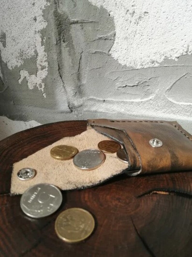 Boho wallet for coins Brown leather pouch Leather purse as a gift for husband