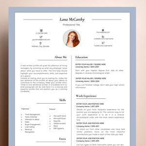 Modern Resume Template Word ⎥ Resume and Cover Letter Template ⎥ One-Page Resume with photo