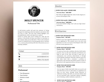 Minimalist Resume Template Word ⎥ Instant Download CV ⎥ Cover Letter and 1 Page Resume