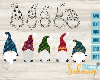 Weihnachts Wichtel 5er Set Plotterdatei svg dxf png jpg pdf eps Digistamp Weihnachten Bügelbild Xmas Weihnachten sublimation Wichtel Gnome
